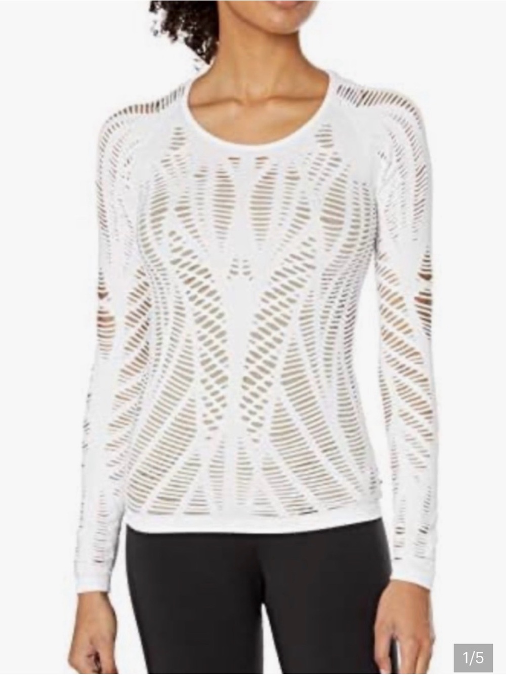 ALO White Mesh Long-Sleeve Knit Top - Lightweight Layering